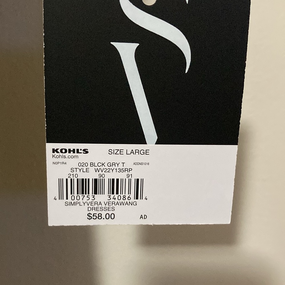 Simply Vera Size Large dress. Black and beige print. New with tags. - Picture 3 of 4